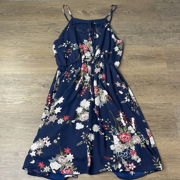 Lush Women’s Navy Blue Floral Spaghetti Strap Mini Dress, size Small - Picture 11 of 13
